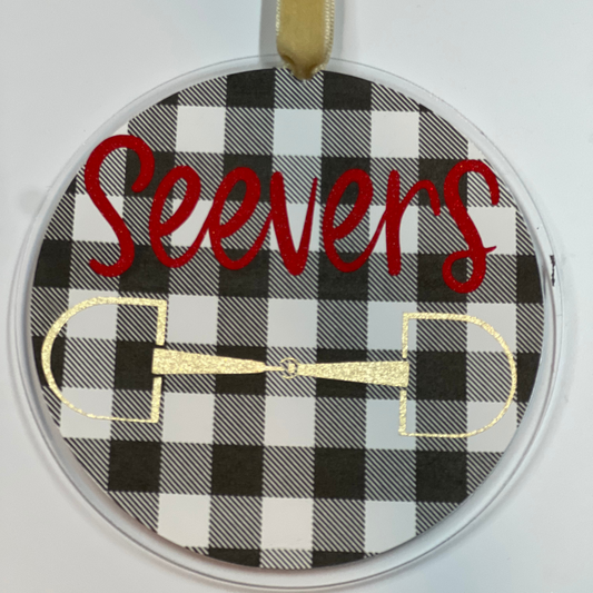 Snaffle Bit + Name + Solid Background (Vinyl) Ornament