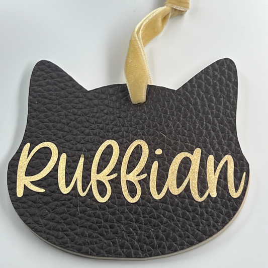 Cat Face Faux Leather + Name + Solid Background Ornament