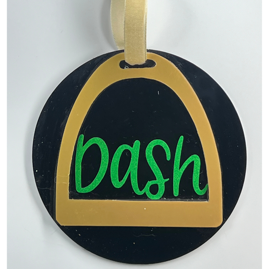 3D Stirrup +Name + Glitter Background Ornament