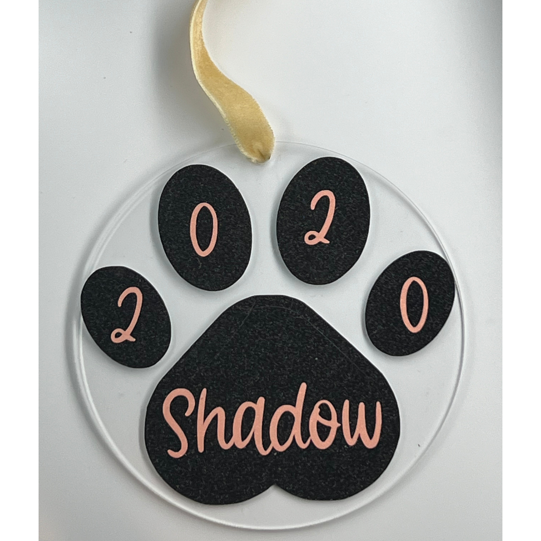 Pawprint + Name + Glitter Background (Vinyl) Ornament