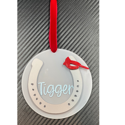 3D Horseshoe  + Name + Holiday Background Ornament